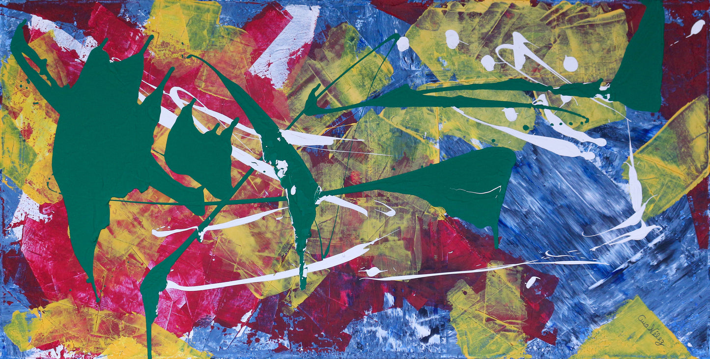 Pintura original que compone el estampado, hecho por la artista poblana Ana Vélez. Si te interesa adquirir la obra, contáctanos por WhatsApp.